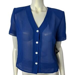 Studio I Petite Royal Blue Sheer Blouse 12P